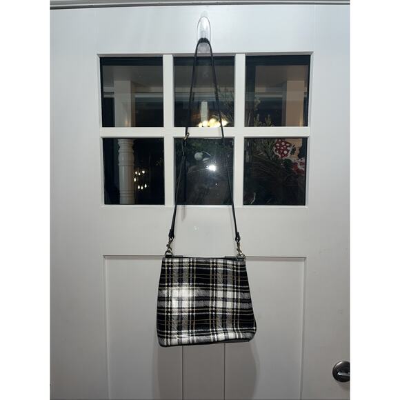 New Patricia Nash Leather Black White Plaid Crossbody Shoulder Bag - Picture 2 of 10